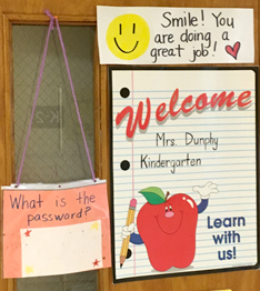 Classroom door with encouraging posters